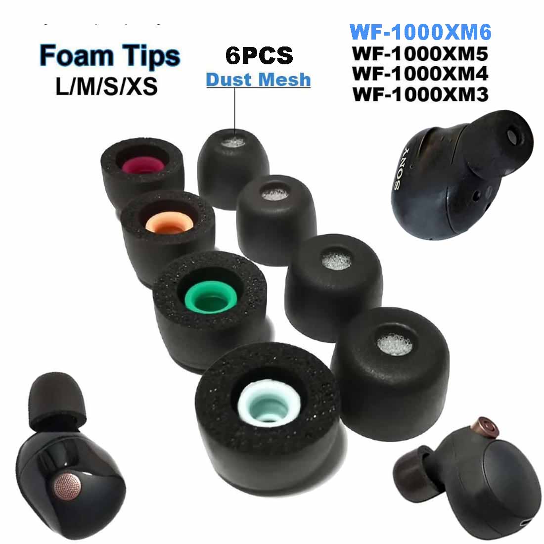 Earphone Foam Tip - 6 шт. амбушюр из пены с