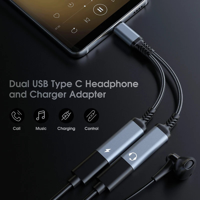 OTG 2 в 1 USB C Разветвитель н – обзор и цена Earphone Splitter Jack